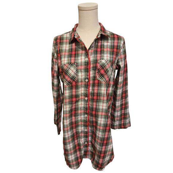 Victorias Secret Red Green Plaid Flannel Christmas Sleepshirt Cotton Blend Small - Picture 1 of 10